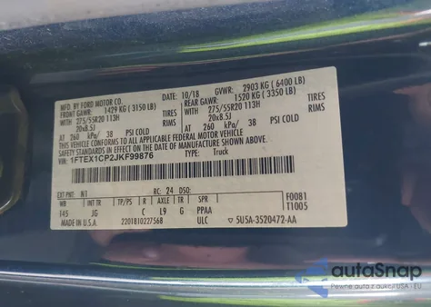 2018 Ford F150 Super Cab из США, поврежденный, VIN 1FTEX1CP2JKF99876